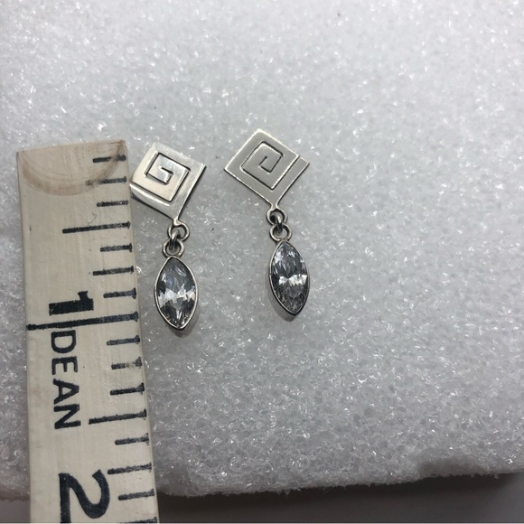 Vtg Sterling Silver Geometric Square Spiral Marquis Cz Dangle Stud Earrings 1.1” - Picture 9 of 9